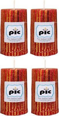 PIC Handmade Fresh Cut Rose Scented Decorative Wax Pillar Candle PC52351 Candle(Red, Pack of 4)