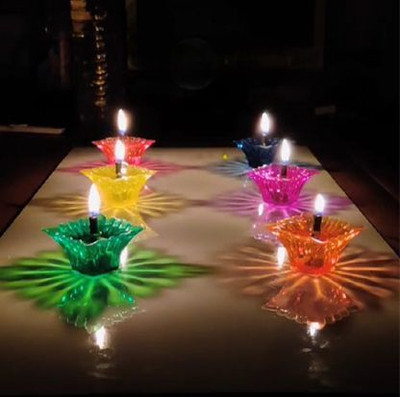 The Vanira Nest Water Sensored Brown Real Diya, Lighten Up When Fill with Water (Yellow) Candle(Multicolor, Pack of 12)