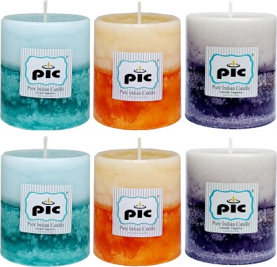 PIC Handpourd Scented Two Tone Mottle Wax Pillar ( Pack of 6 Fragrance. ) Candle(Multicolor, Pack of 6)