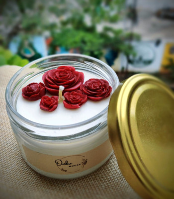 Ombrehouse Red Rose Jar of premium soy wax scented Candle(Red, White, Pack of 1)