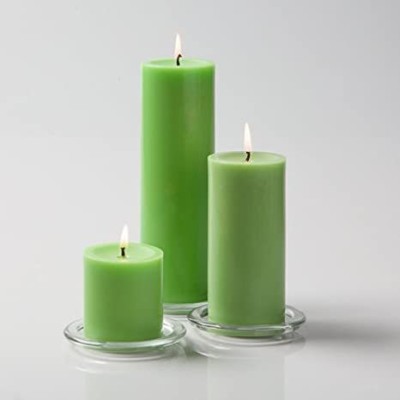 atorakushon Smokeless Scented Round Pillar Candle for Home Decoration & any festiv Candle(Green, Pack of 3)