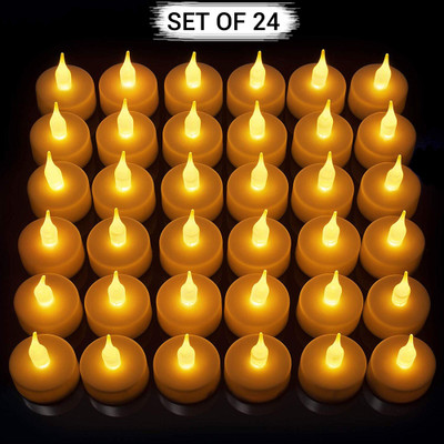 TIED RIBBONS LED Flameless Flickering Pillar Candle Battery Operated Candle(White, Pack of 24)
