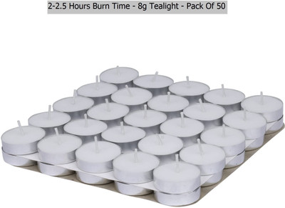 JAYSHREEIMPEX True Decor 2.5-3 Hrs Burning White Unscented Tealight Candles Pack Of 50_C9 Candle(Multicolor, Pack of 50)