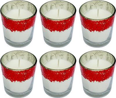 PIC Handpourd Fresh Cut Rose Scented Votive Glass Candle(Red, Pack of 6)