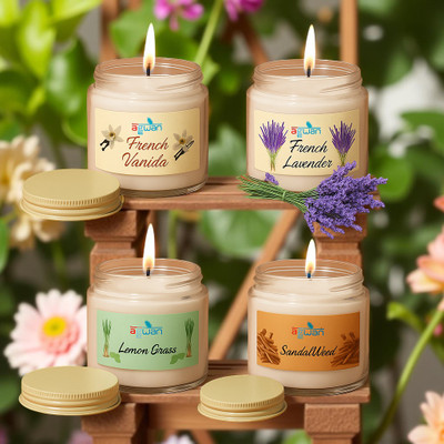 Agwan Premium Soy Wax Aroma Candle Gift Set 4 Scents – Vanilla,Lemongrass,Lavender Candle(Multicolor, Pack of 4)
