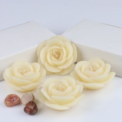 Shraddha Creation Rose shape Coconut Vanilla scented floating candles,Set of 4 Candle(White, Pack of 4)