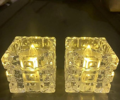 Jiyancreation Creative Square Block Shape Warm White Lighting LED Candle Flameless Candle(Yellow, White, Pack of 2)