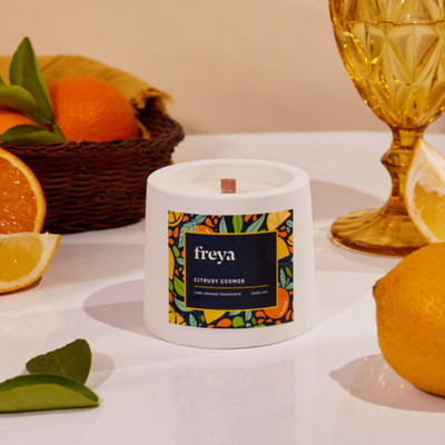 Freya Soy Wax Candle With Wooden Wick Lime and Orange Flavour fragrance Candle(White, Pack of 1)