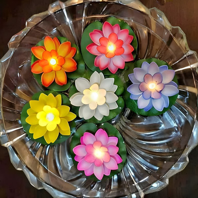 DeoDap Water Floating Smokeless Candles & Lotus Flowers Sensor Led TeaLight Candle(Multicolor, Pack of 6)