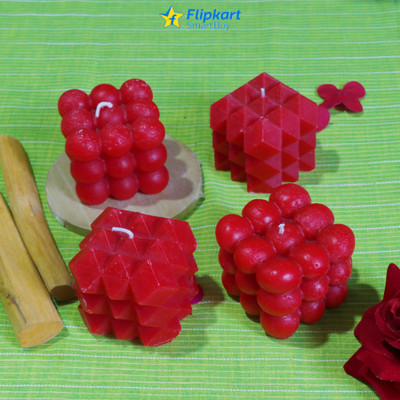Flipkart SmartBuy Handmade Rose Bubble Cube , Square Scented Candle Candle(Red, Pack of 4)