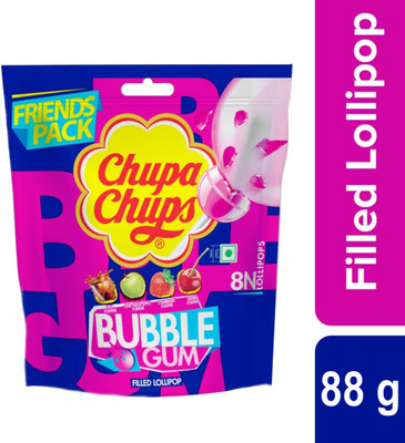 Chupa Chups Gum-Filled Cherry, Strawberry, Green Apple, Cola Lollipop(88 g)