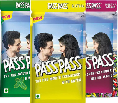 Pass Pass Mouth Freshener | 54 pieces in 1 | contain MEETHA MAGIC , KATHA AND MINT FLAVOUR ALL MIX Mouth Freshener(54 x 7.41 g)