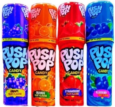 Push Pop Candy Variety Pack ( Grape, Blue Raspberry, Strawberry & Orange ) Mix Candy(4 x 10 g)