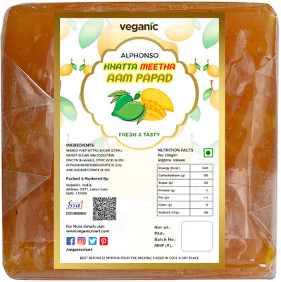 Veganic Aam Papad (Dried Alphonso Mango Slices) | Khatta Meetha Aam Papad (Orange Colour) Mango(2 x 100 g)