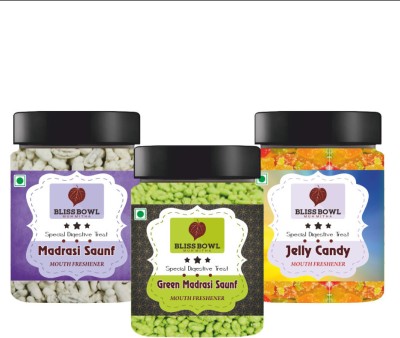 BLISS BOWL White Madrasi Mukhwas + Green Madrasi Mukhwas + Jelly Candy Combo |3 In One Fresh Mouth Freshener(3 x 150 g)