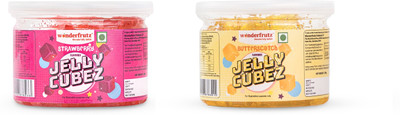 Wonderfrutz Fruit Flavoured Jelly Cubes for Kids Topping for Ice Creams, Cakes Strawberry & Butterscotch Jelly Candy(2 x 200 g)