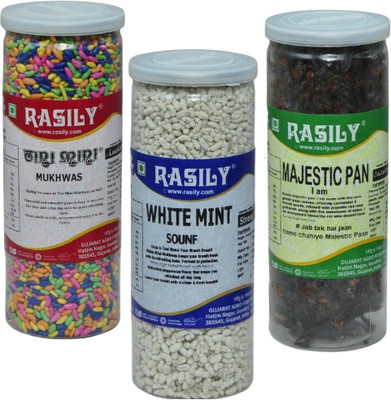 rasily Tini Mini, White Mint & Majestic Pan Mukhwas Combo fennel seed, Madrasi, Luckhnowi, Mint, sesame seed, coriander seeds, Pan Mouth Freshener(3 x 230 g)