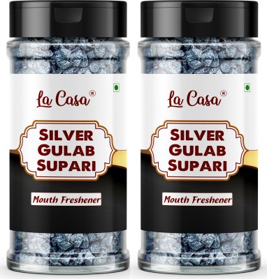 La Casa Silver Gulab Supari Mouthfreshner | Rajasthani Betel Nut Mukhwas | Menthol Mouth Freshener(2 x 80 g)