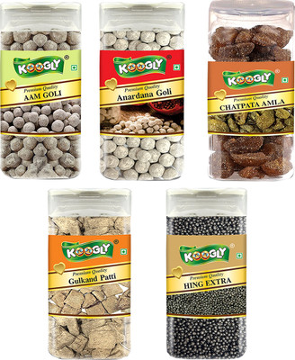 Koogly Premium Quality After Meal Digestive Aam Goli, Chatpata Amla, Anardana Goli, Gulkhand patti, Hing Extra Candy(5 x 222 g)