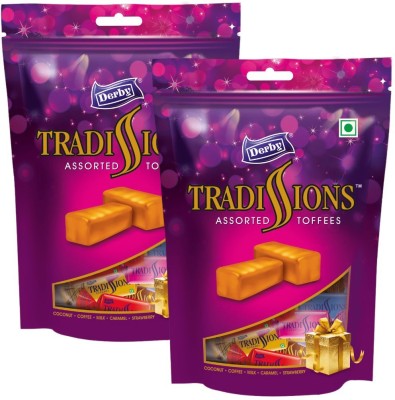 Derby Tradissions Toffees Standy Pouch | Pack Of 2 Milk, Coconut, Coffee, Caramel, Strawberry Toffee(2 x 100 pieces)