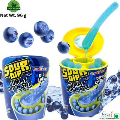 CANDIEXOTICS Sour Juicy Dip'N Stix – Sweet & Sour Chewy Candy for Kids Blueberry Candy Sticks(96 g)
