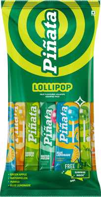 LuvIt Pinata Fruit Flavoured Lollipops | 4 Delicious Variants for Kids | Mango, Blue Lemonade, Green Apple, Watermelon Lollipop(480 g)