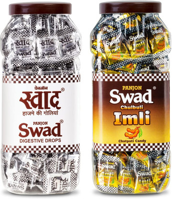 SWAD Digestive Candy And Imli Flavour, Ayurvedic, Authentic Khatti Mithi Toffee, 200 Toffee x 2 Jar Toffee(1200 g)