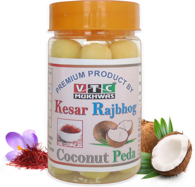 VTC Tasty Milk Kesar Coconut Rajbhog Peda Coconut Toffee Coconut Kesar, Coconut, Sugar Candy(160 g)