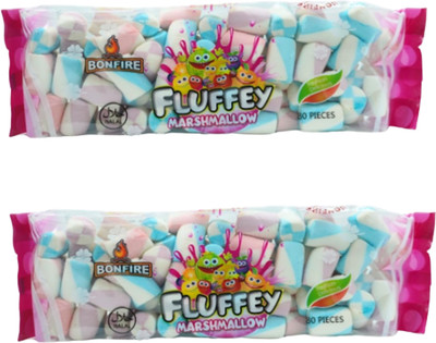 SATASTE Pack of 2 (100 Pcs Per Pack) Fluffey Marshmallow Fruit Flavours Mix Fruit Marshmallow(2 x 100 pieces)