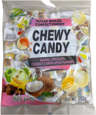 Haoliyuan Chewy Candy, Banana, Chocolate, Coconut & Green Apple Flavours Mix Candy(280 g)