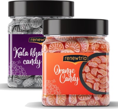 RENEWTRIA sweet juicy orange and kala khatta flavour candy combo (2x400g) Jar Pack orange ,kala khatta Candy(2 x 400 g)