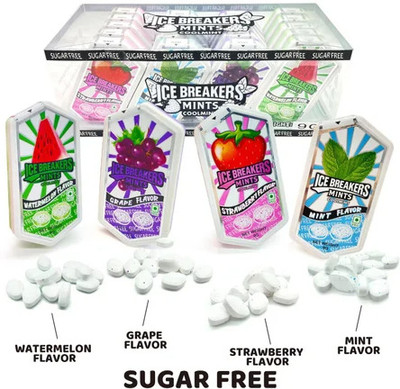 Icebreakers Watermelon, Grapes, Strawberry, Mint (IMPORTED FROM CHINA) Mix Of 4 Coolmint Flavors Mint(24 x 9 g)