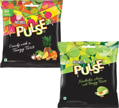 Pass Pass Tripple Twist Pouch | 50 pcs | AND Kachha Aam Small Pouch | 50 pcs | PACK OF 2 ALL MIX, kachcha aam Candy(2 x 50 pieces)