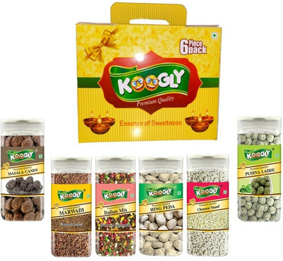 Koogly Diwali Gift Hamper Item Mouth Freshener Combo Box Masala candy, Marwadi Sauf, Italian Mix, Hing Peda, Chennai Suaf, Pudina Laddu Mouth Freshener(6 x 221.67 g)