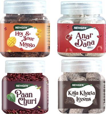 NEXGEN Combo Hot & Sour Mango Anardana Goli Paan Churi Kala Khatta Lozens (Pack of 4) Mango Pomegranate Saunf Black Pepper Mouth Freshener(4 x 42.5 g)