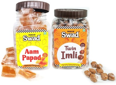 Panjon Swad Aam Papad & Twin Imli Candy [Handmade Tamarind & Mango Toffees] 2 Jars x 400g Candy(2 x 400 g)