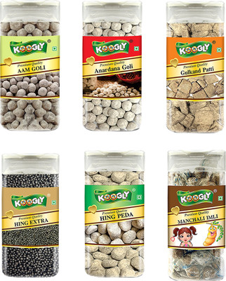 Koogly Premium Quality After Meal Digestive Aam Goli, Hing Peda, Anardana Goli, Gulkhand patti, Hing Extra, Manchali Imli Candy(6 x 218.33 g)