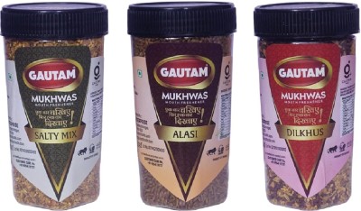 Gautam Mukhwas Combo Pack | Alsi 130g |Salty Mix 150g | Dil Khus 150g Multi Mouth Freshener(3 x 1 pieces)