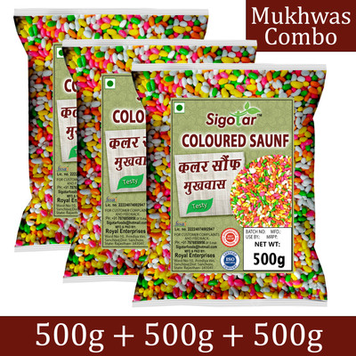 Sigotar Coloured Saunf 500g x 3– Sugar-Coated Fennel Seeds Mukhwas Mouth Freshener(3 x 0.5 kg)
