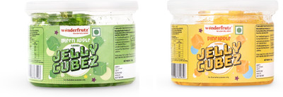 Wonderfrutz Fruit Flavoured Jelly Cubes for Kids Topping for Ice Creams, Cakes Green Apple & Pineapple Jelly Candy(2 x 100 g)