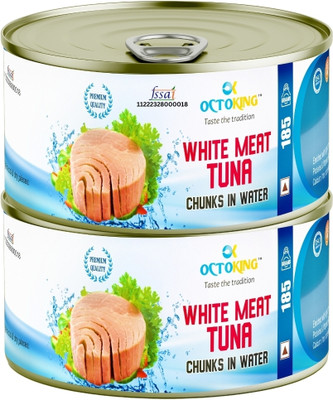 Octoking White Meat Canned Tuna Chunks in Water Sea Foods(185 g, Pack of 2)
