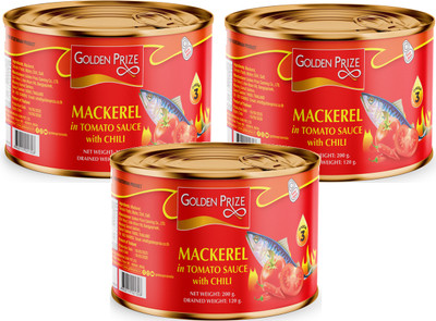 Golden Prize Mackerel In Tomato Sauce W/Chili 200 Gms Each - Pack of 3 Units Sea Foods(200 g, Pack of 3)