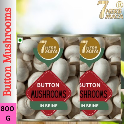 7Herbmaya Premium Button Mushrooms in Brine Packed for Maximum Freshness and Flavor Mushroom(800 g, Pack of 2)