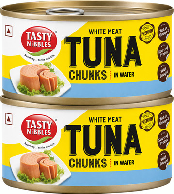 Tasty Nibbles White Meat Tuna Chunks in Water, 185g x 2 Sea Foods(370 g, Pack of 2)