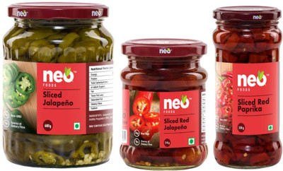 neo Red Jalapenos 210g, Green Jalapenos 680g & Red Paprika 350g I Combo Vegetables(1240 g)