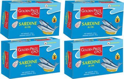 Golden Prize Sardine in Natural Oil 125 Gms Each - Pack of 4 Units Sea Foods(500 g, Pack of 4)