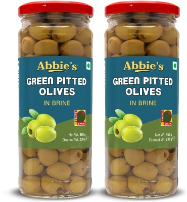 Abbie's Green pitted olive 450g pack of 2 Authentic Taste in cooking Olives(900 g, Pack of 2)