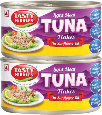 Tasty Nibbles Light Meat Tuna Flakes in Sunflower Oil, 185g x 2 Sea Foods(370 g, Pack of 2)
