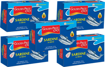 Golden Prize Sardine in Brine 125 Gms Each - Pack of 5 Units Sea Foods(625 g, Pack of 5)