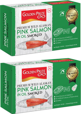 Golden Prize Smoked Pink Salmon Fillets in Oil Sea Foods(240 g, Pack of 2)
